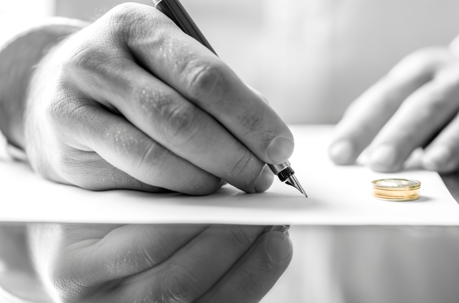 signing paper with ring on it