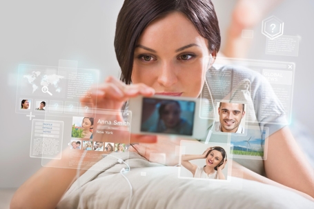 A woman looking at social media