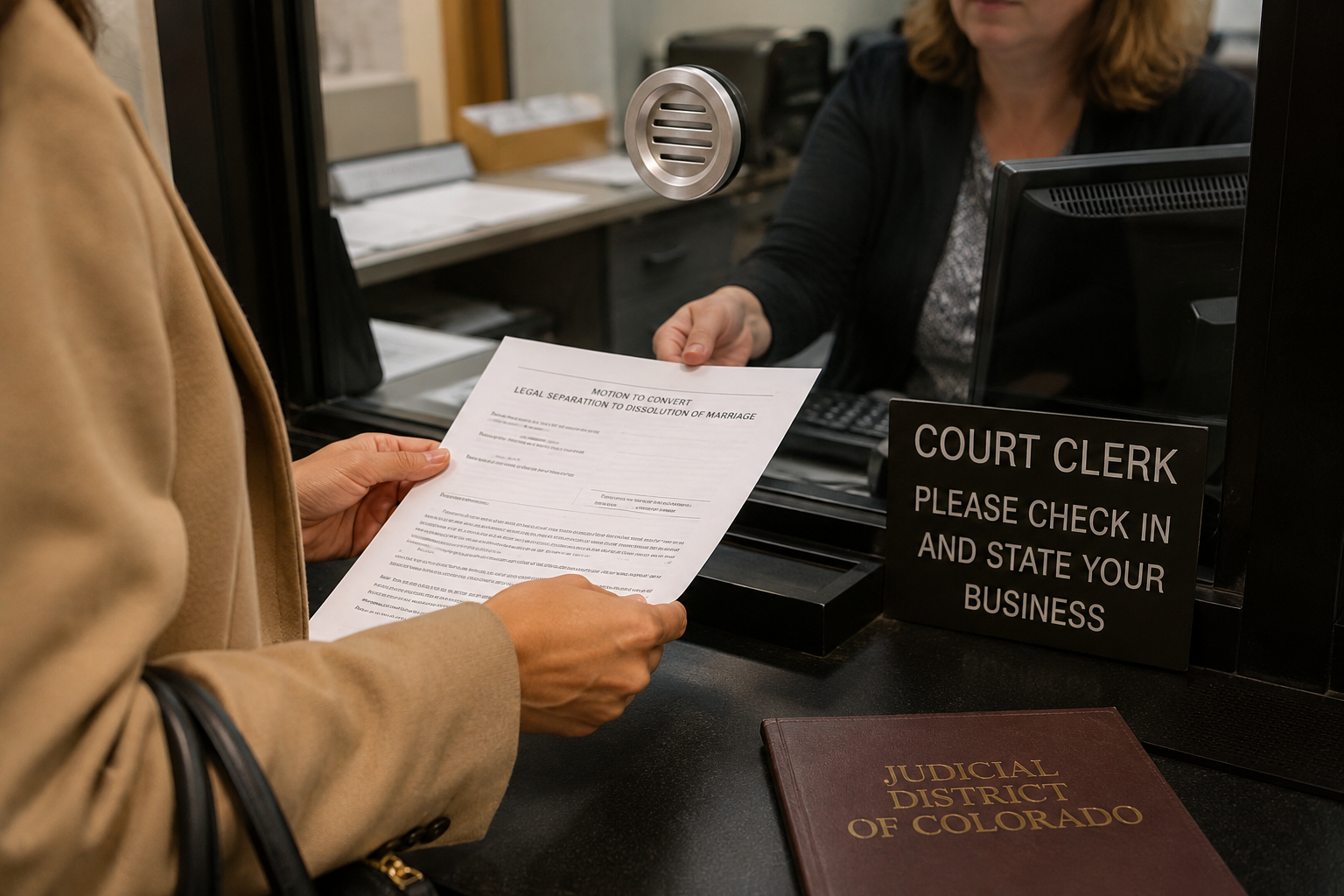 Filing a motion to convert a legal separation to divorce at a Colorado courthouse