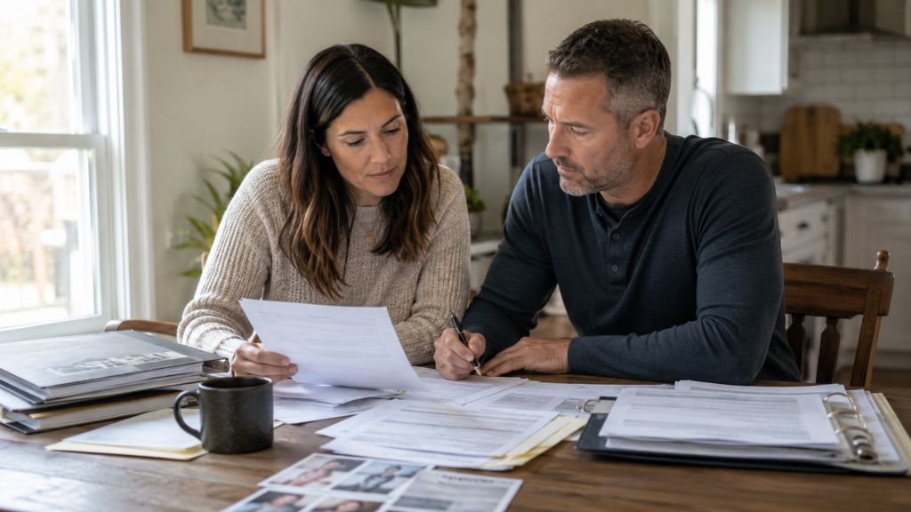 Couple reviewing documents that may help prove a common-law marriage in Colorado.