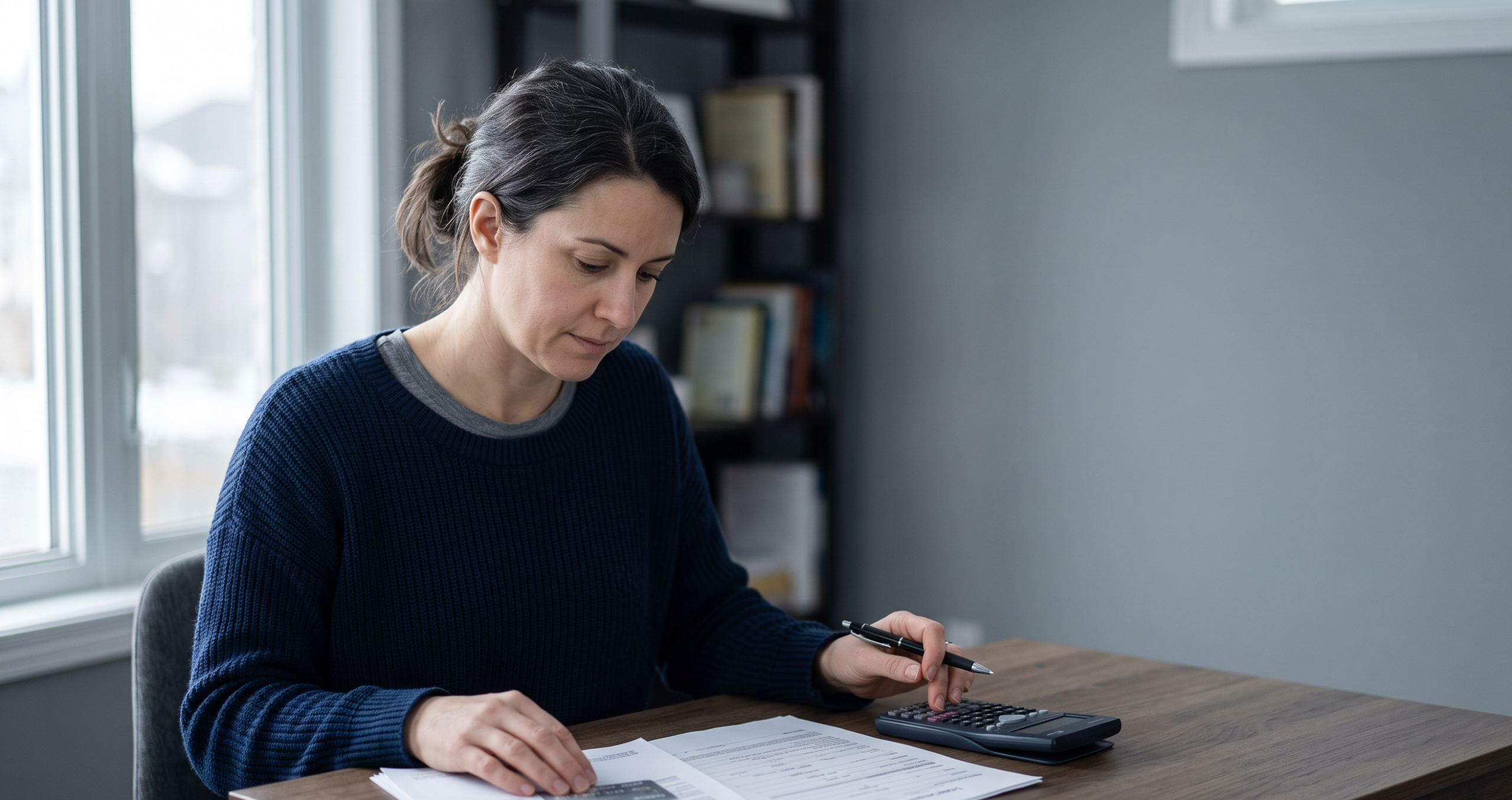 Person at a desk reviewing credit card statements and loan documents