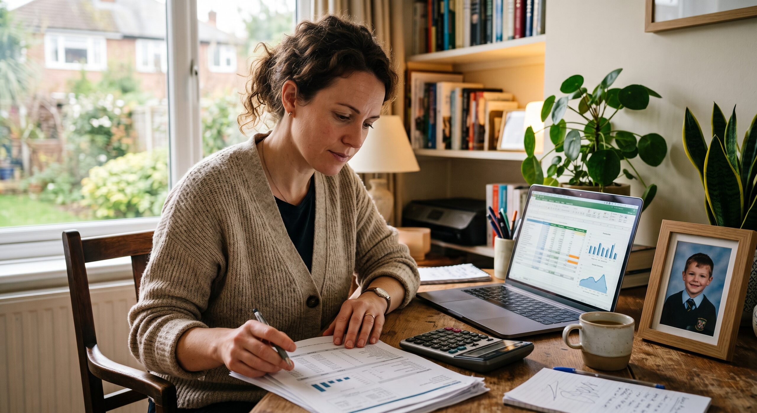 Colorado parent reviewing income documents while calculating a child support obligation