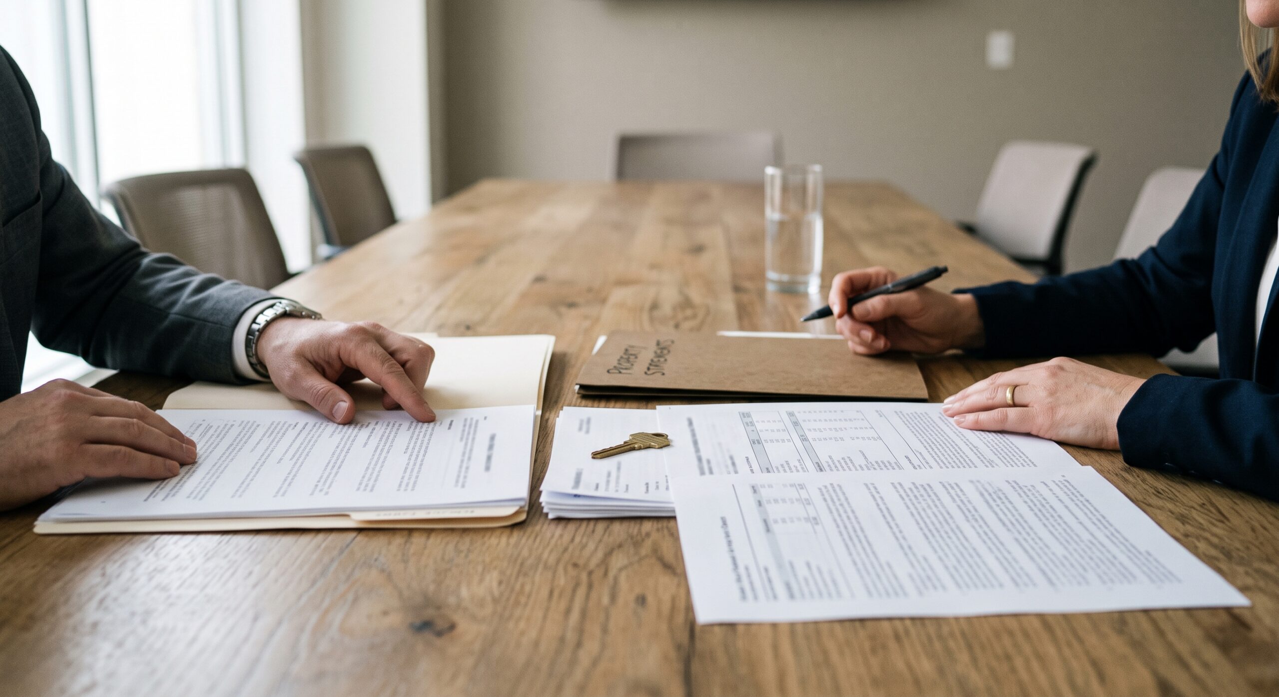 Divorcing spouses reviewing asset and debt documents during Colorado property division